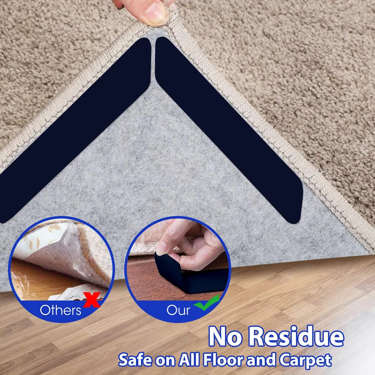 Sollifa Rug Tape 16 Pcs | Washable Non-Slip Rug Corner Holder for Hardwood & Tile Floors - view 4