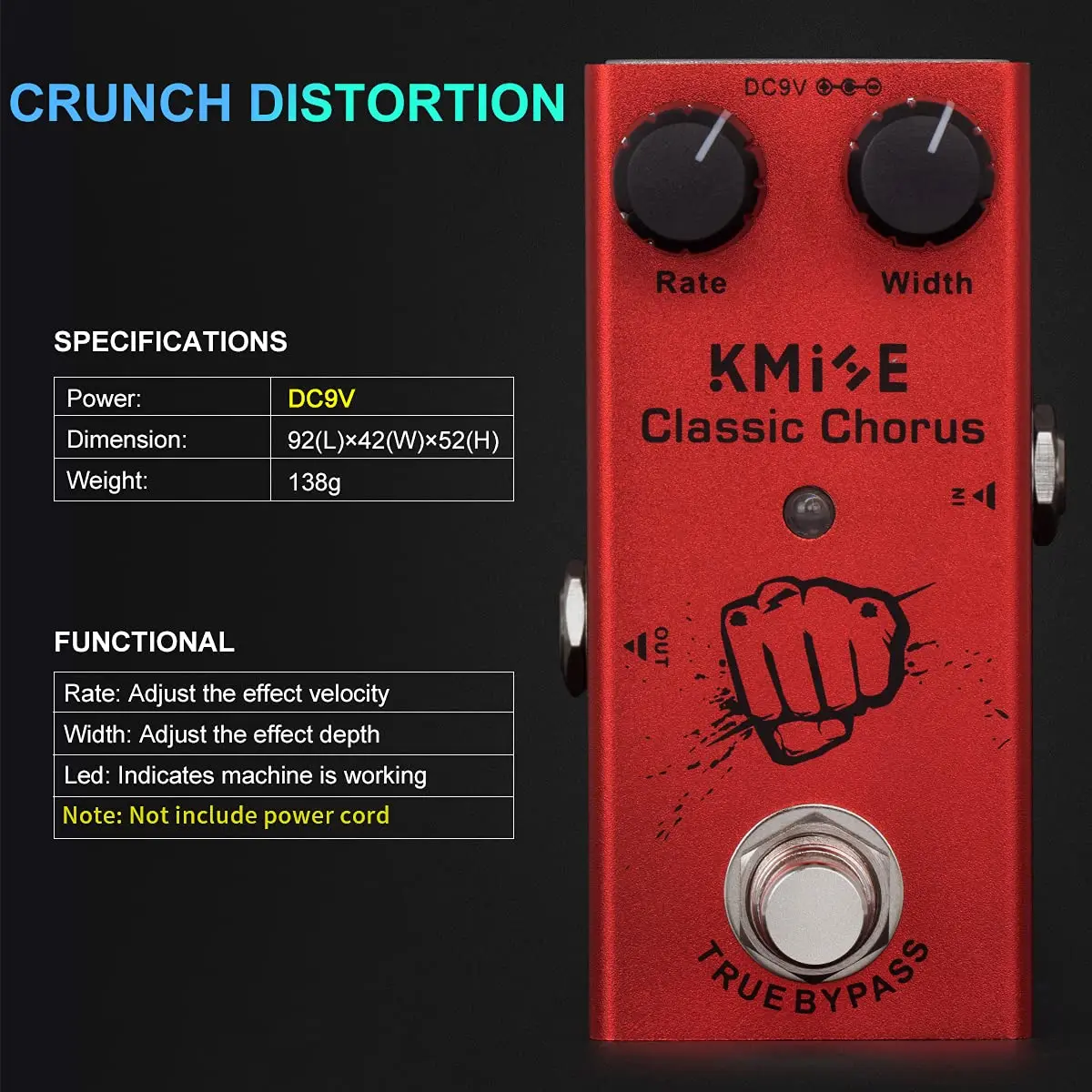 lotmusic Classic Chorus Electric Guitar Effects Pedal 92mm (3.62in) | True Bypass Analog Chorus - view 5