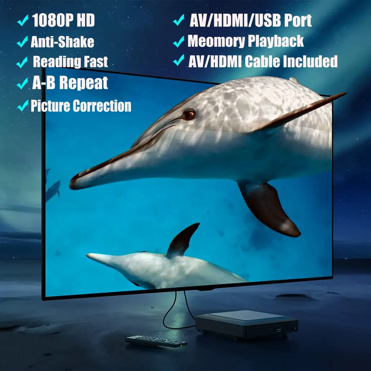 Ceihoit Mini HD DVD Player 19.6cm (7.7in) Black | Upscaling to 1080p for Home Theater - view 3
