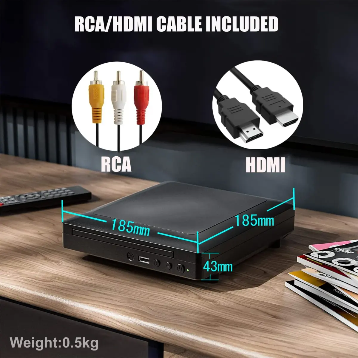 Ceihoit Mini HD DVD Player 19.6cm (7.7in) Black | Upscaling to 1080p for Home Theater - view 4
