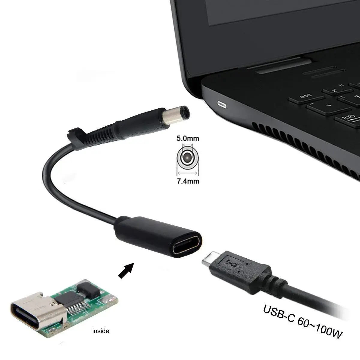 cablecc USB-C Female to DC 7.4x5.0mm PD Charge Cable 20cm (0.65ft) | Powers HP Laptops from USB-C Chargers - view 3
