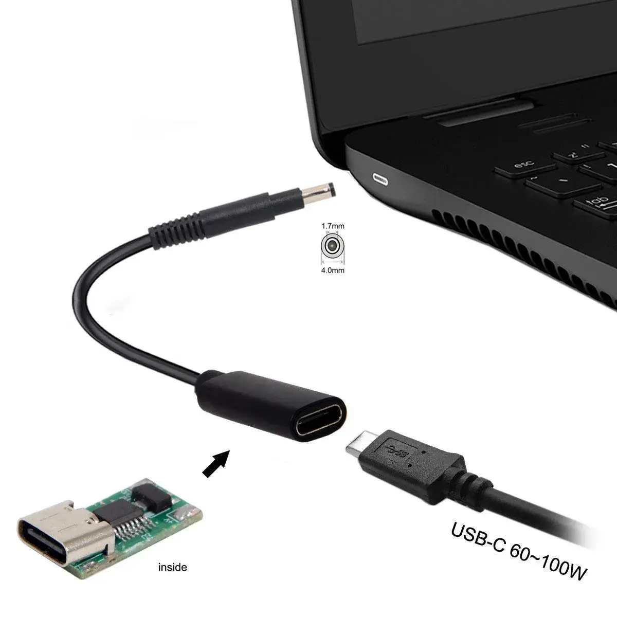 cablecc USB-C Female to DC 4.8x1.7mm PD Charge Cable 0.2m | 65W Power Delivery for HP Laptops - view 4