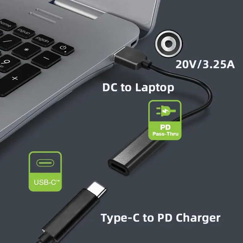 cablecc USB-C Female to DC 4.8x1.7mm PD Charge Cable 0.2m | 65W Power Delivery for HP Laptops - view 5