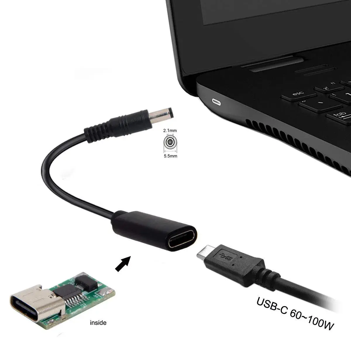 cablecc USB-C Female to DC 5.5x2.1mm PD Charge Cable 20cm (0.65ft) | Powers Laptops 18-20V - view 5