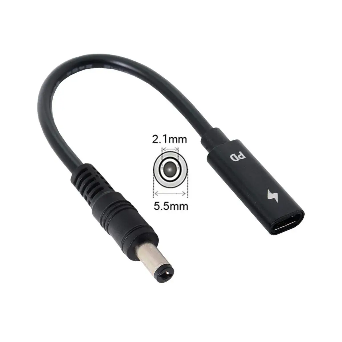 cablecc USB-C Female to DC 5.5x2.1mm PD Charge Cable 20cm (0.65ft) | Powers Laptops 18-20V - view 2