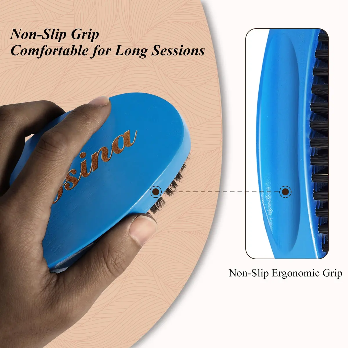 Aosina Medium Hard Wave Brush for Men | Curved Boar Bristle for 360 Waves - view 7