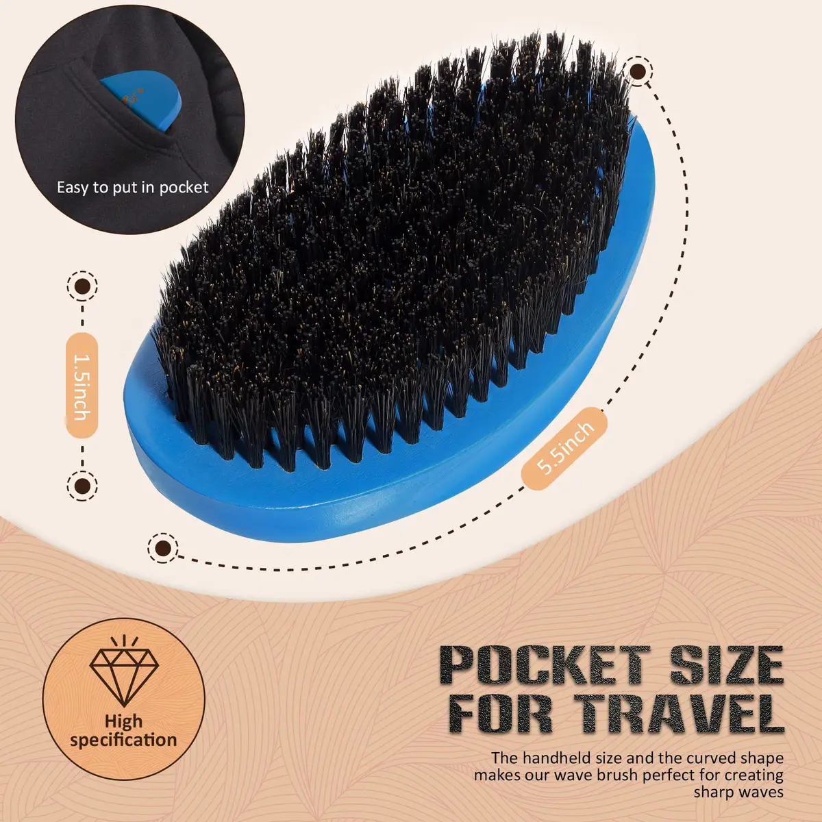 Aosina Medium Hard Wave Brush for Men | Curved Boar Bristle for 360 Waves - view 8