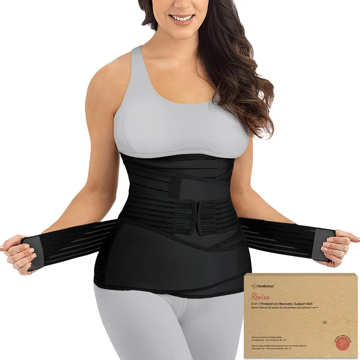 KeaBabies Revive 3-in-1 Postpartum Belly Support Recovery Wrap Band Midnight Black XL | Supports Core & Pelvis - main product image
