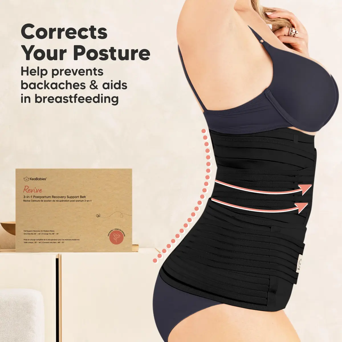 KeaBabies Revive 3-in-1 Postpartum Belly Support Recovery Wrap Band Midnight Black XL | Supports Core & Pelvis - view 5