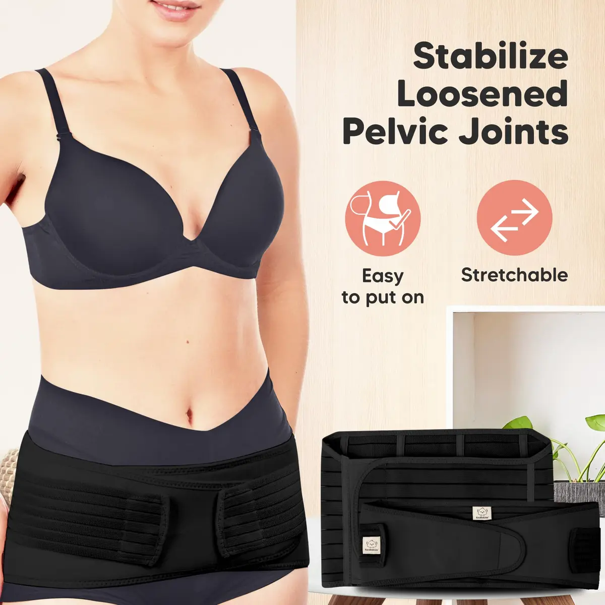 KeaBabies Revive 3-in-1 Postpartum Belly Support Recovery Wrap Band Midnight Black XL | Supports Core & Pelvis - view 7
