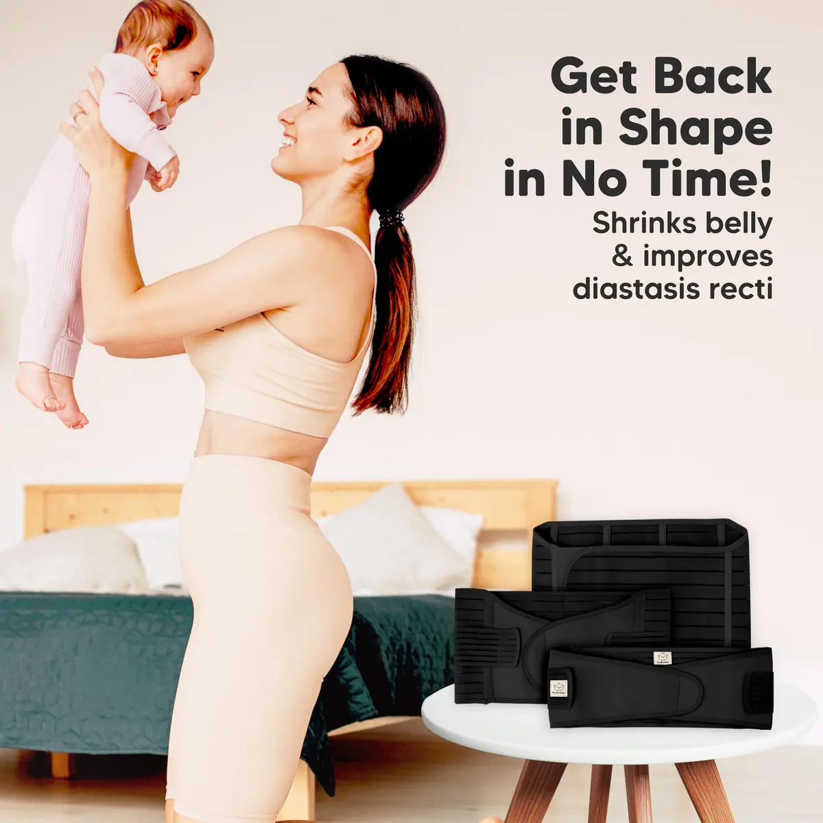 KeaBabies Revive 3-in-1 Postpartum Belly Support Recovery Wrap Band Midnight Black XL | Supports Core & Pelvis - view 8