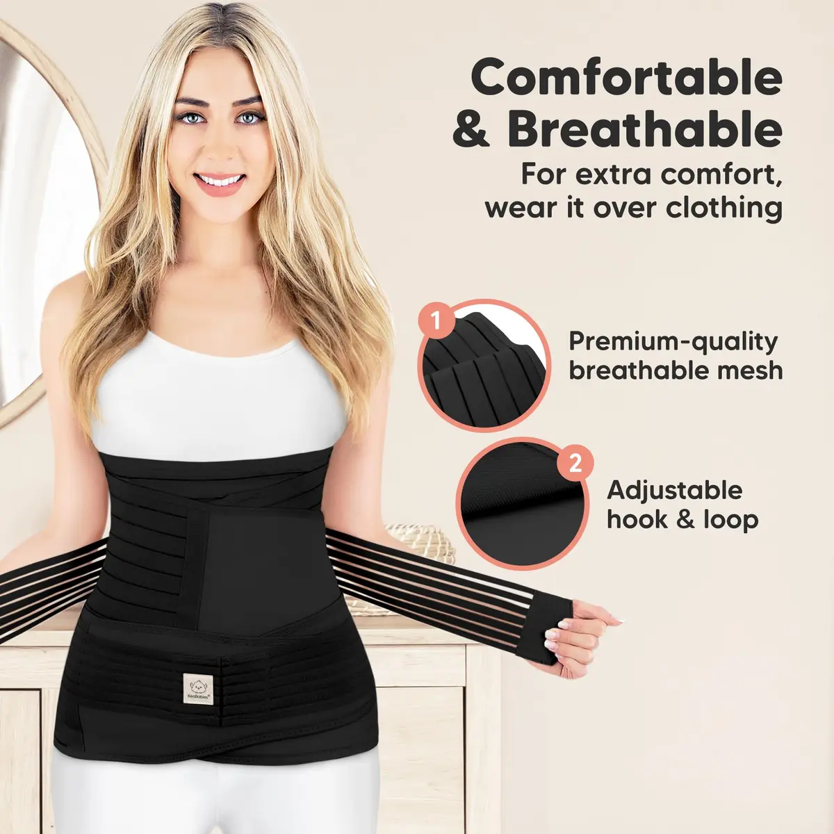 KeaBabies Revive 3-in-1 Postpartum Belly Support Recovery Wrap Band Midnight Black XL | Supports Core & Pelvis - view 3