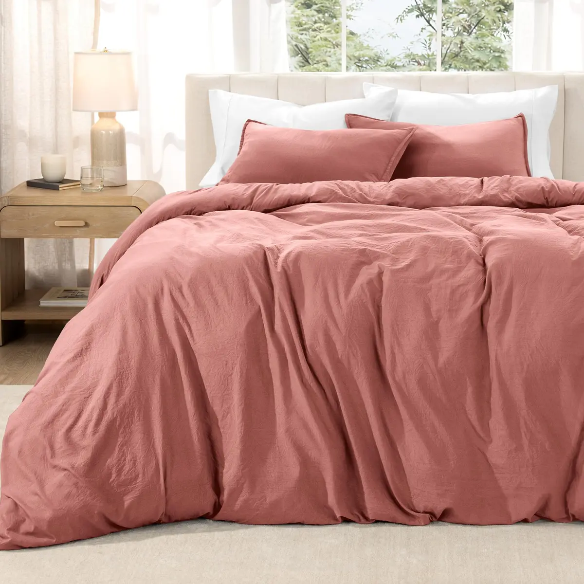 Bare Home Washed Duvet Cover Set 1800 Ultra-Soft (Twin/Twin XL, Dusty Rose) | Premium Microfiber Bedding - main product image