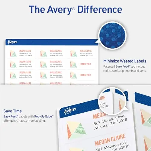 Avery Printable Address Labels with Sure Feed, 1" x 2-5/8" Customizable Stickers, White, 15,000 Labels Total (2-Pack) - view 2