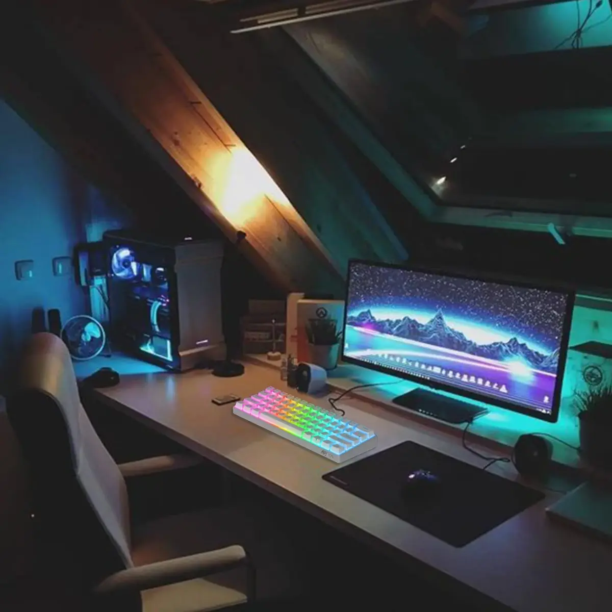 RK ROYAL KLUDGE RK61 Wired 60% Mechanical Gaming Keyboard with Brown Switches, RGB Backlit, Hot-Swappable, 61 Keys, White | Programmable QMK/VIA - view 7