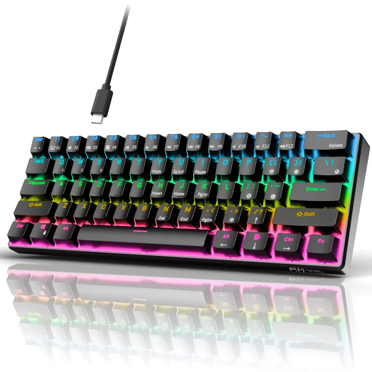 RK ROYAL KLUDGE RK61 Wired 60% Mechanical Gaming Keyboard with Hot-Swappable Blue Switches & RGB Backlighting | Programmable QMK/VIA - main product image