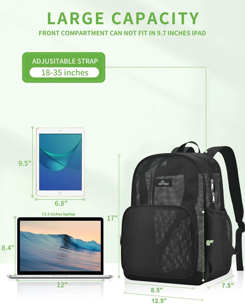MAY TREE Heavy Duty Mesh Backpack, Black | Water-Resistant, Spacious & Lightweight for Outdoor & Daily Use - view 4