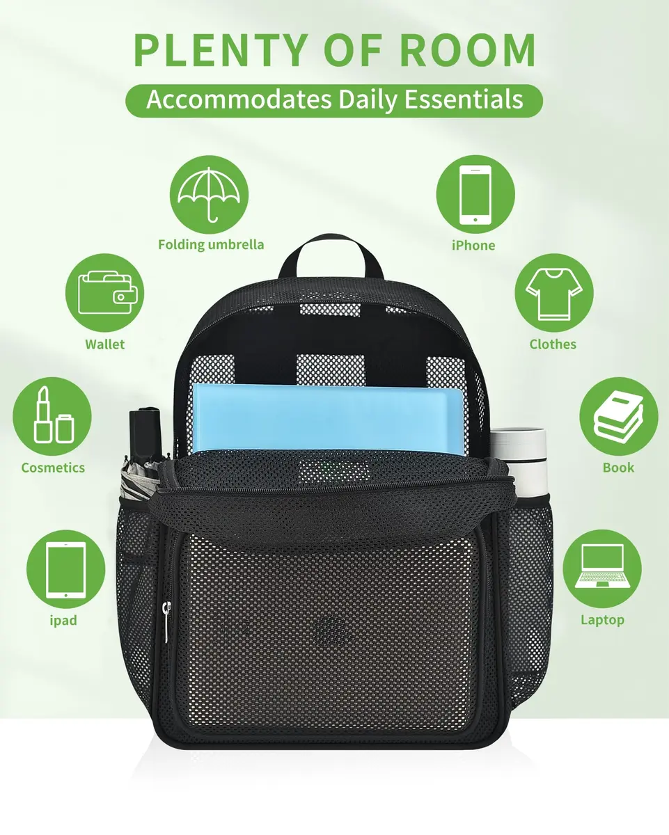 MAY TREE Heavy Duty Mesh Backpack, Black | Water-Resistant, Spacious & Lightweight for Outdoor & Daily Use - view 5