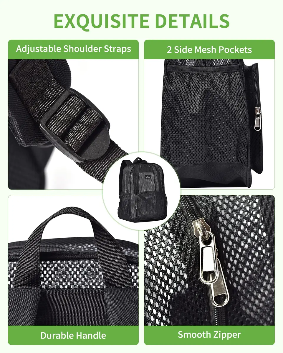 MAY TREE Heavy Duty Mesh Backpack, Black | Water-Resistant, Spacious & Lightweight for Outdoor & Daily Use - view 6