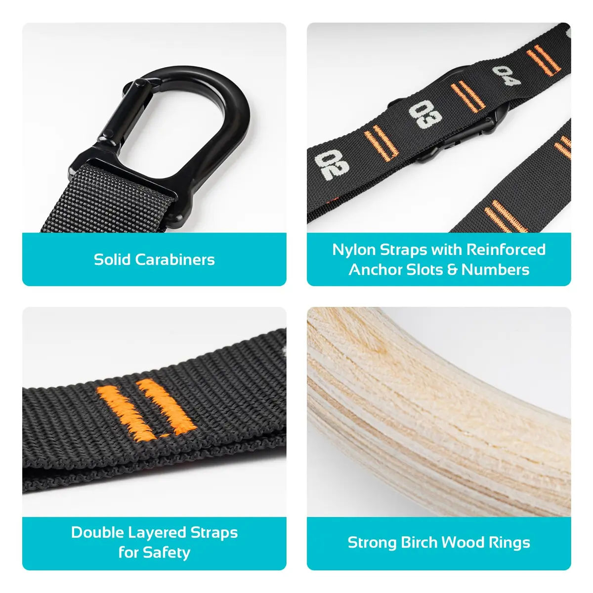 Vulken Wooden Gymnastic Rings with Adjustable Numbered Straps | 1.1'' Olympic Rings for Core & Bodyweight Training - view 5
