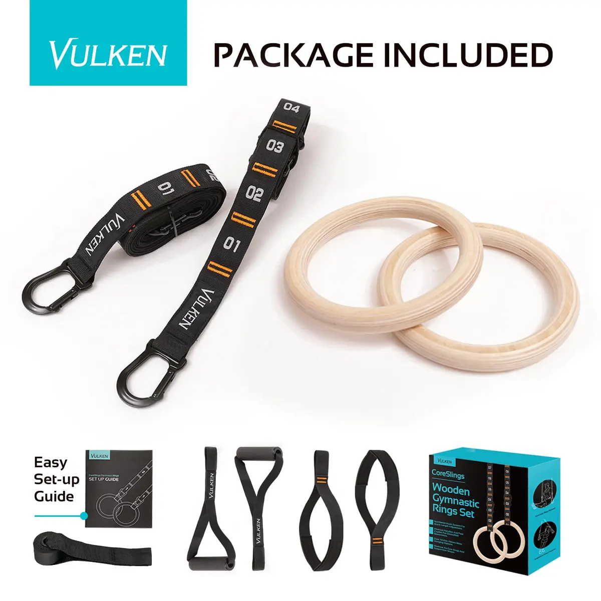 Vulken Wooden Gymnastic Rings with Adjustable Numbered Straps | 1.1'' Olympic Rings for Core & Bodyweight Training - view 7