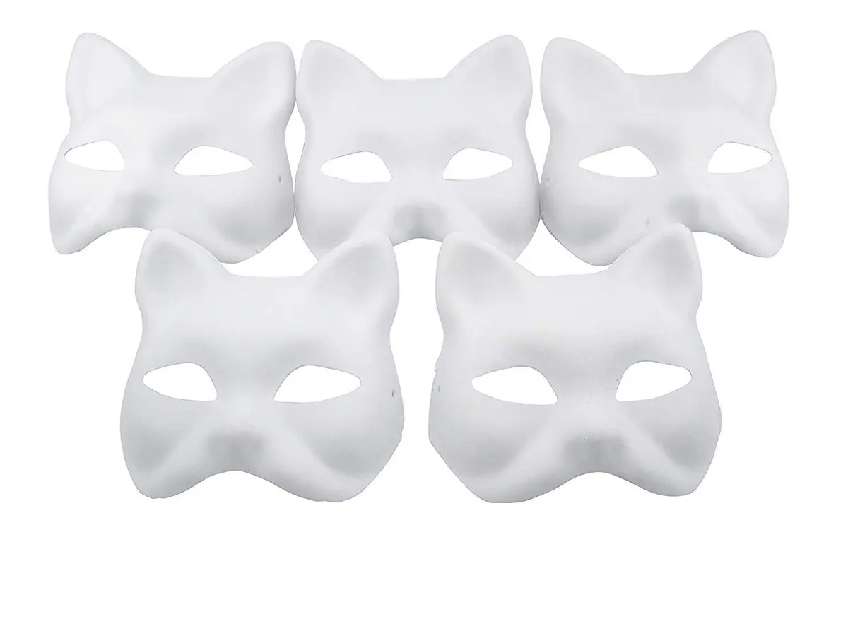 NeverGarden 5pcs White Fox Mask DIY Paintable Cosplay Accessories | Unisex Adult Half Face Masks - main product image