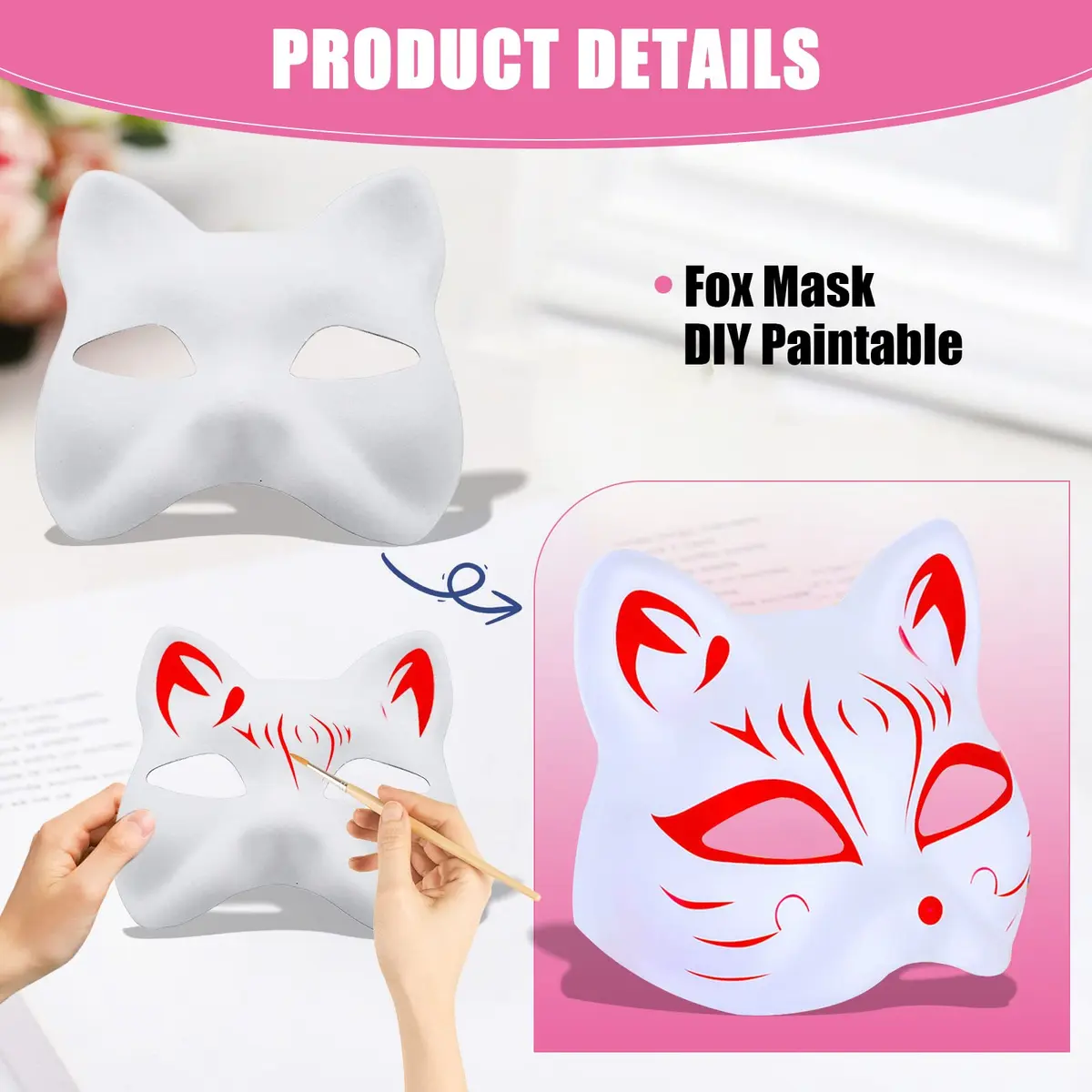 NeverGarden 5pcs White Fox Mask DIY Paintable Cosplay Accessories | Unisex Adult Half Face Masks - view 3