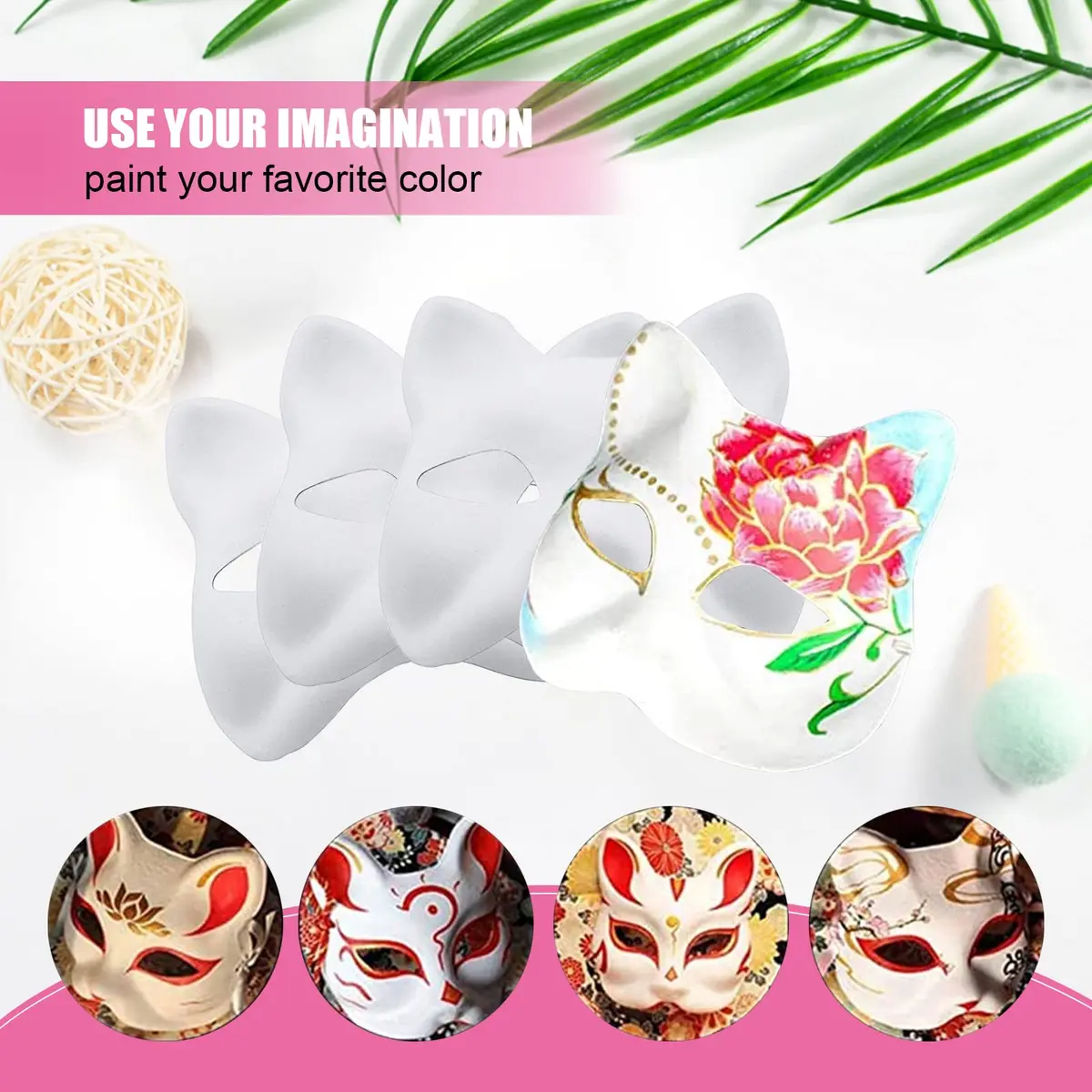 NeverGarden 5pcs White Fox Mask DIY Paintable Cosplay Accessories | Unisex Adult Half Face Masks - view 4