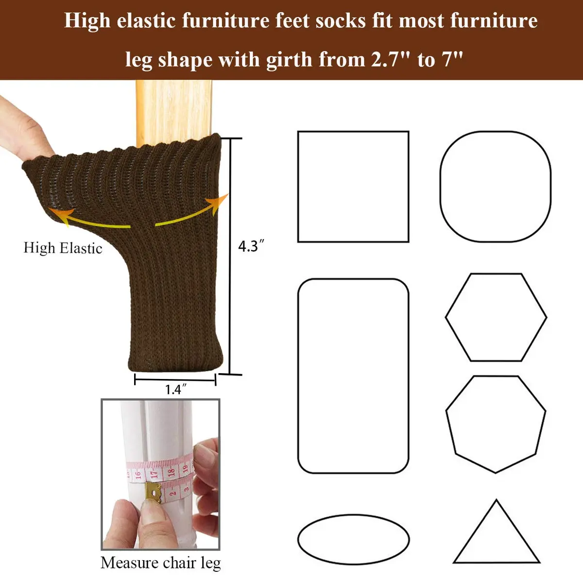 UrsoKuz Furniture Leg Socks 24PCS | Non-Slip Knitted Chair Protectors for Hardwood Floors, Girth 2.7"-7" | Reusable Floor Protectors - view 3