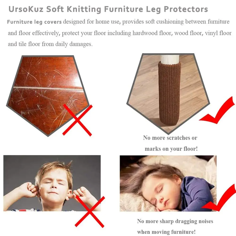 UrsoKuz Furniture Leg Socks 24PCS | Non-Slip Knitted Chair Protectors for Hardwood Floors, Girth 2.7"-7" | Reusable Floor Protectors - view 4