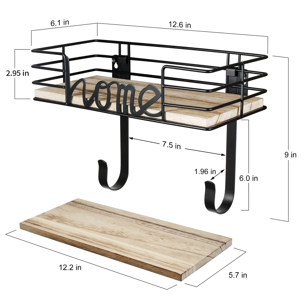 TJ.MOREE Ironing Board Hanger Wall Mount with Wooden Basket & Hooks | Space-Saving Laundry Organizer - view 5