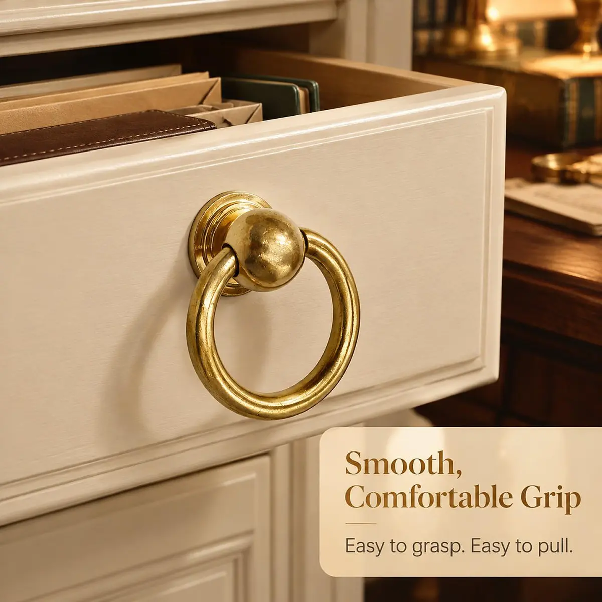 LC LICTOP Brass Drop Ring Pulls, 1.6 Inch Antique, 2Pcs | Vintage Brass Cabinet Handles with Ergonomic Ring - view 5
