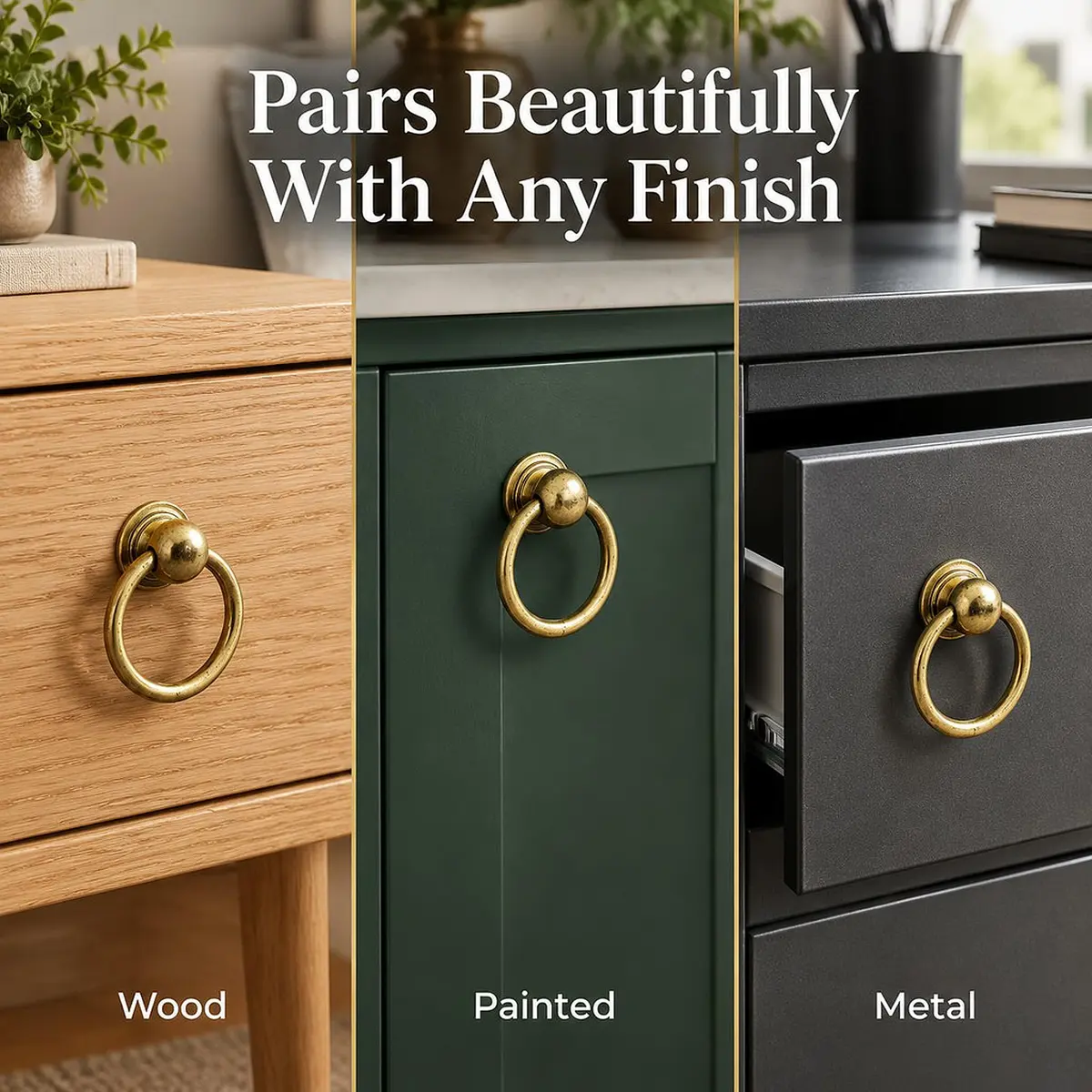 LC LICTOP Brass Drop Ring Pulls, 1.6 Inch Antique, 2Pcs | Vintage Brass Cabinet Handles with Ergonomic Ring - view 6