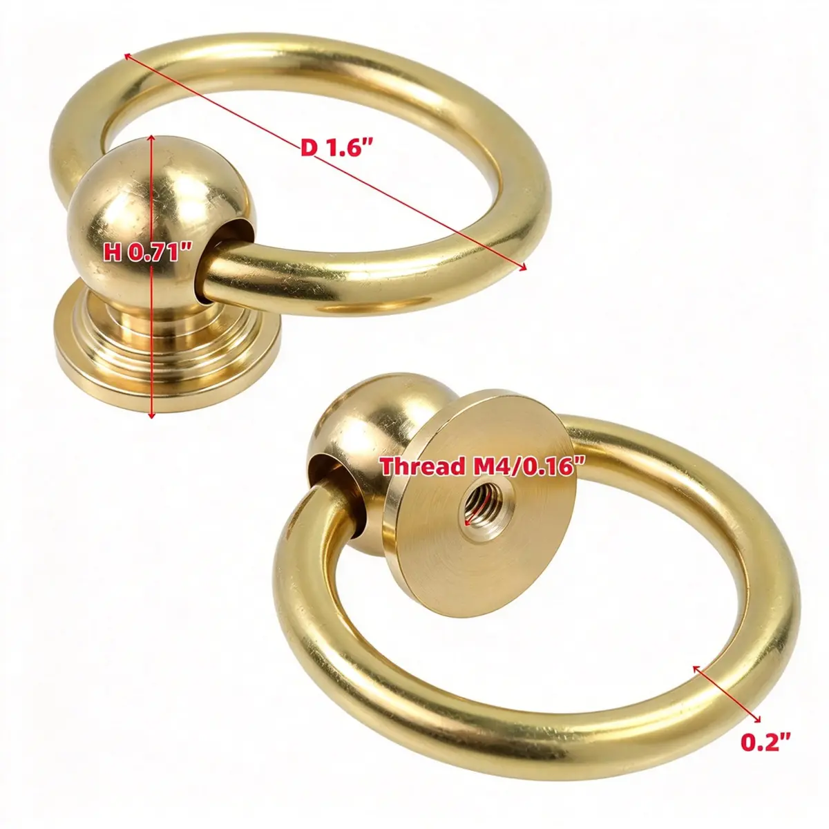 LC LICTOP Brass Drop Ring Pulls, 1.6 Inch Antique, 2Pcs | Vintage Brass Cabinet Handles with Ergonomic Ring - view 2