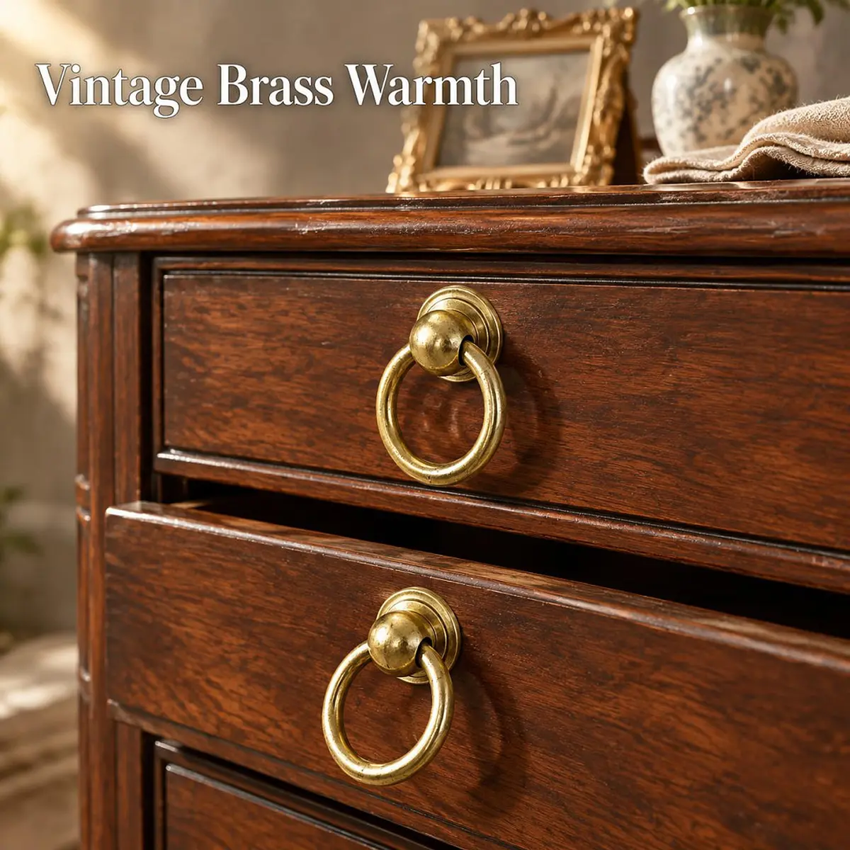 LC LICTOP Brass Drop Ring Pulls, 1.6 Inch Antique, 2Pcs | Vintage Brass Cabinet Handles with Ergonomic Ring - view 3