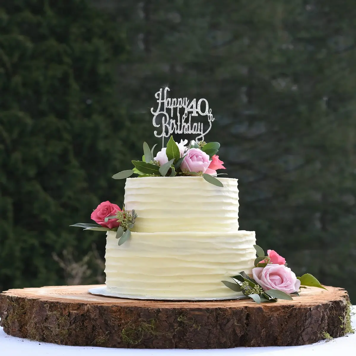 LINGTEER Happy 40th Birthday Silver Sparkly Rhinestone Cake Topper 21.6 cm (8.5") High | Cheers to Forty Years Old Bday Gift Keepsake Party Decoration - view 7