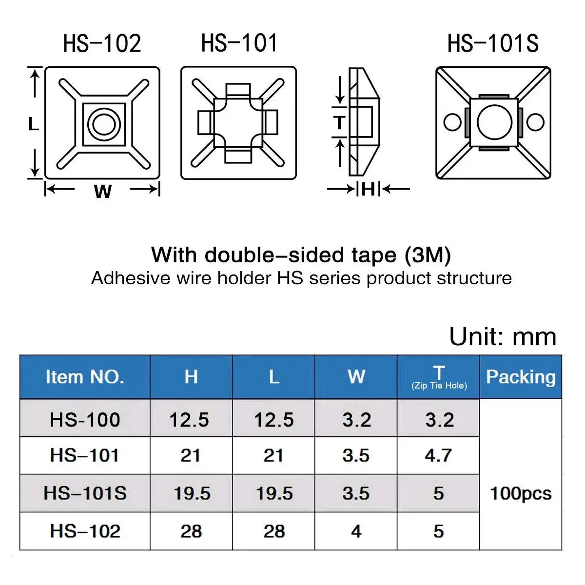 XHF Black 1/2" Self-Adhesive Cable Tie Mounts - 200 Piece Pack | Secure Wire Organization - view 2