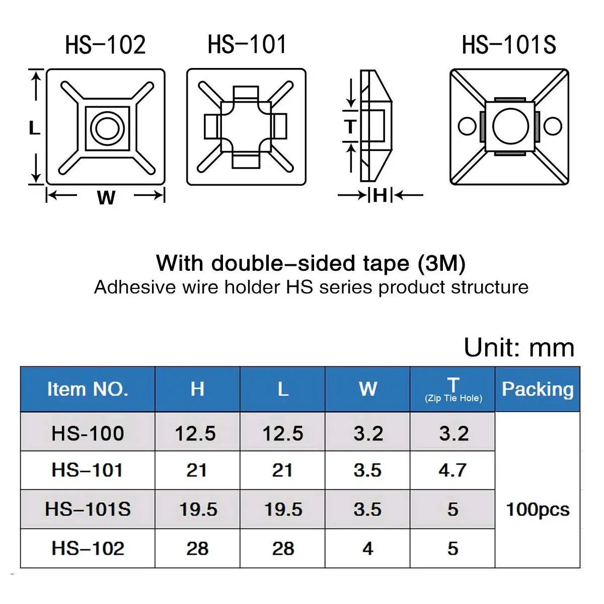 XHF 200 PCS 1/2" Black Self Adhesive Cable Zip Tie Mounts | Cable Management Organizer - view 2