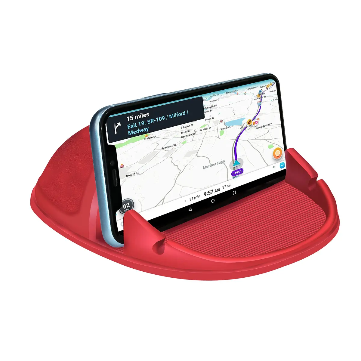 Loncaster Red Silicone Car Phone Holder Mat 12.7cm (5 inch) | Grips Phones Securely on Dashboard - main product image