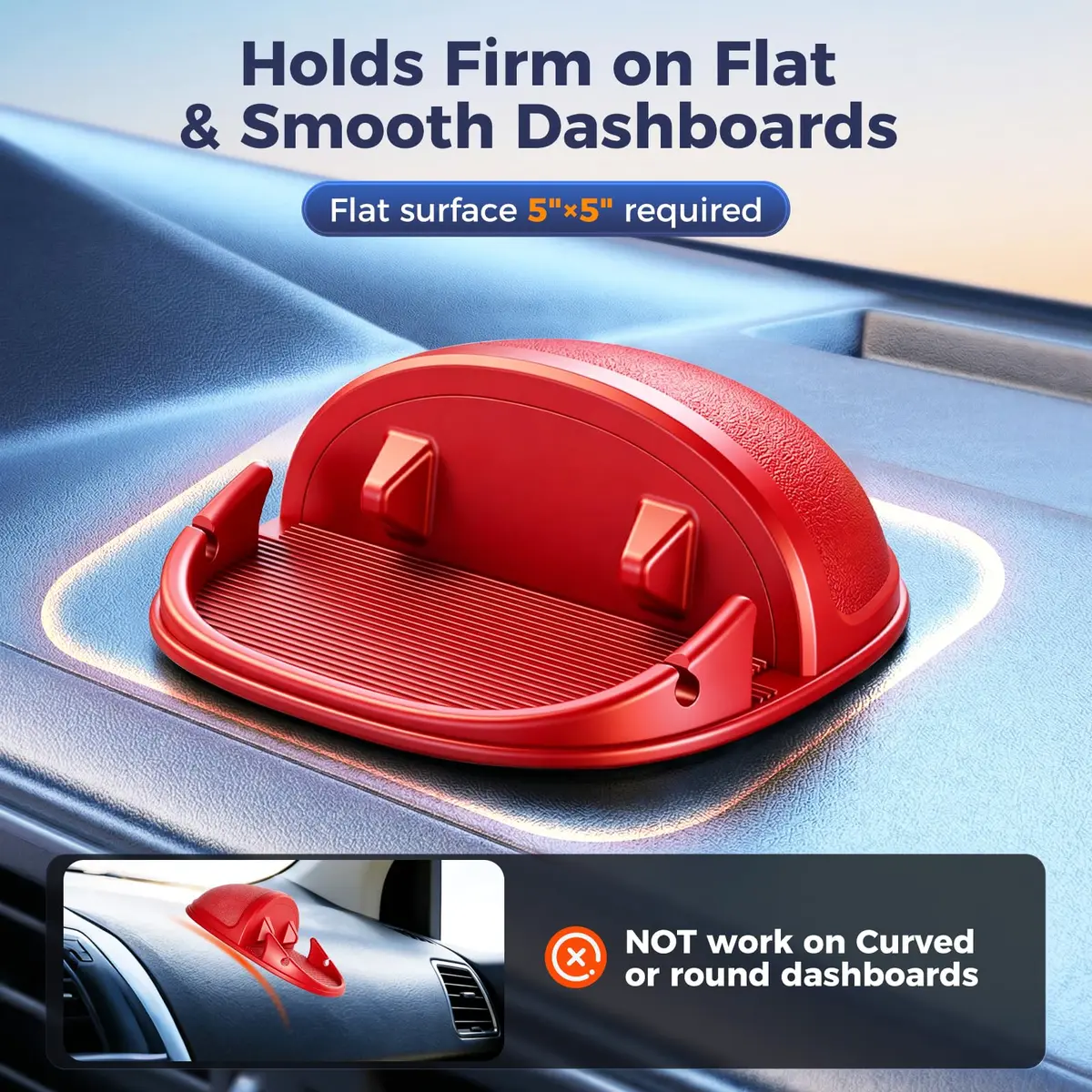 Loncaster Red Silicone Car Phone Holder Mat 12.7cm (5 inch) | Grips Phones Securely on Dashboard - view 5