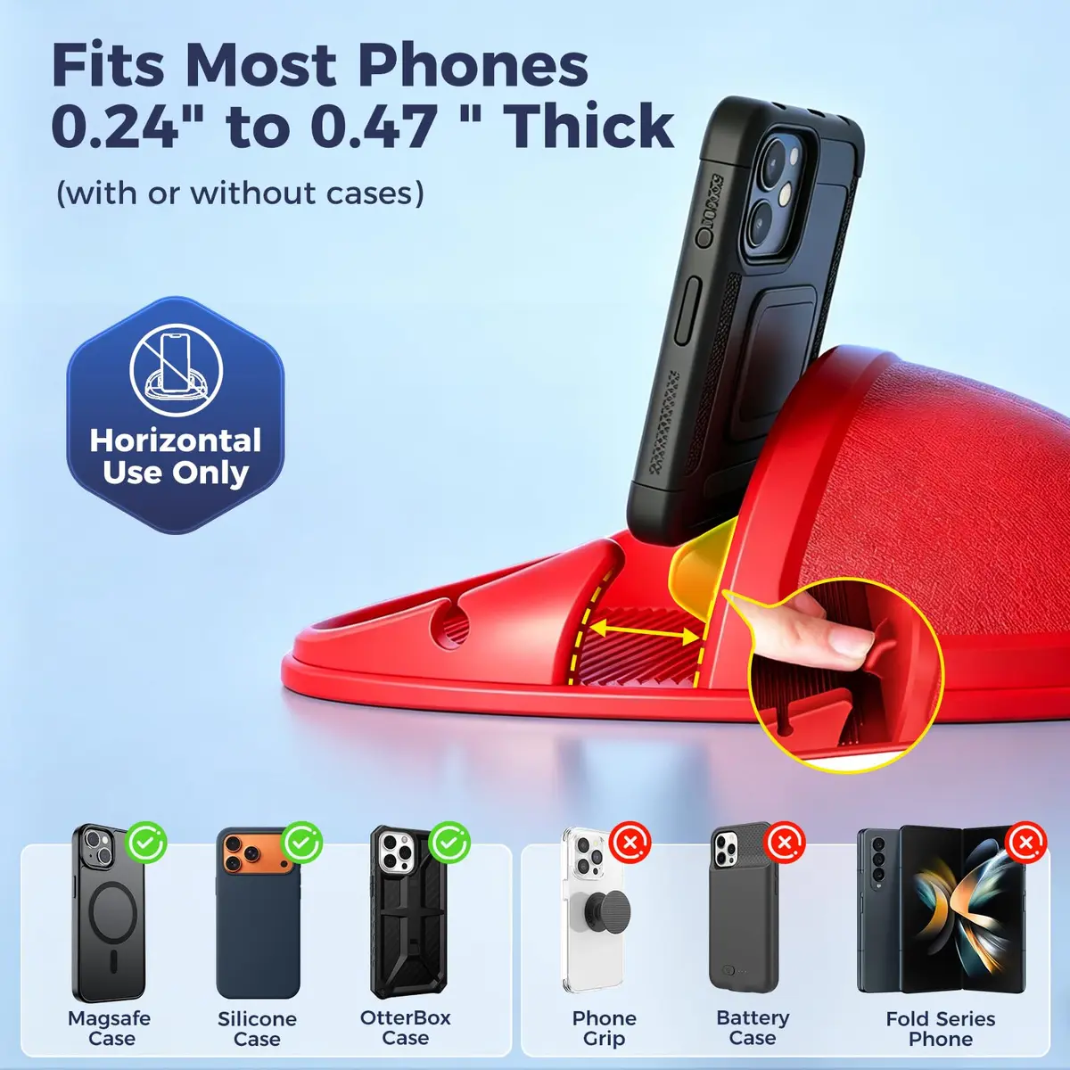 Loncaster Red Silicone Car Phone Holder Mat 12.7cm (5 inch) | Grips Phones Securely on Dashboard - view 7