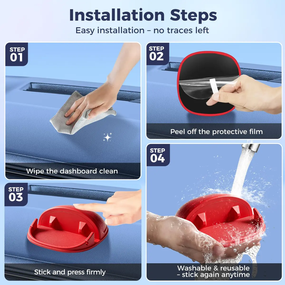 Loncaster Red Silicone Car Phone Holder Mat 12.7cm (5 inch) | Grips Phones Securely on Dashboard - view 4