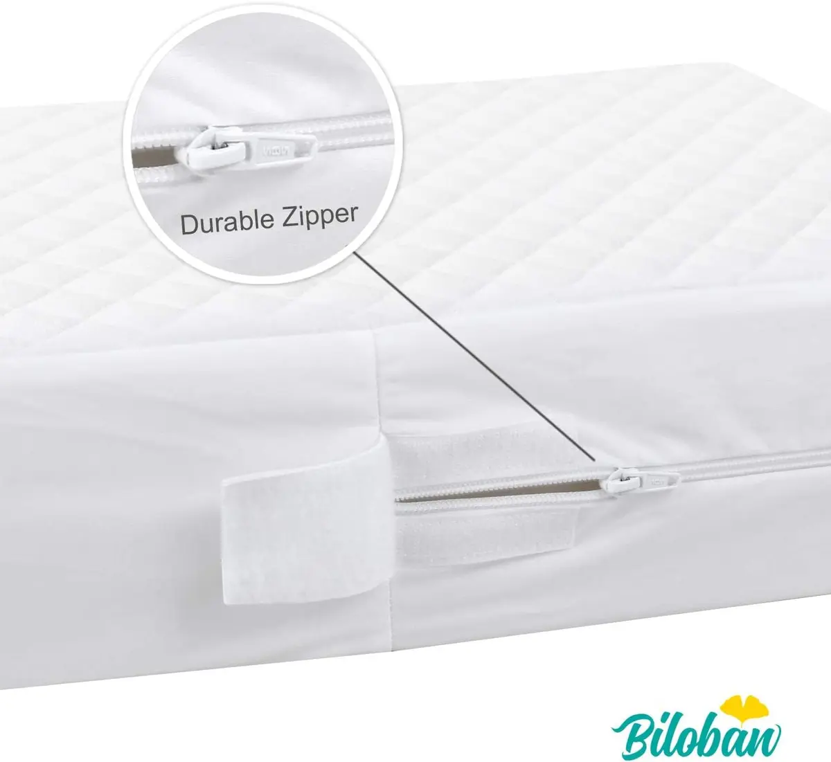 Biloban Zippered Crib Mattress Protector Waterproof 6-Sided Encasement 71cm x 132cm x 15cm (Pack of 1) - view 5