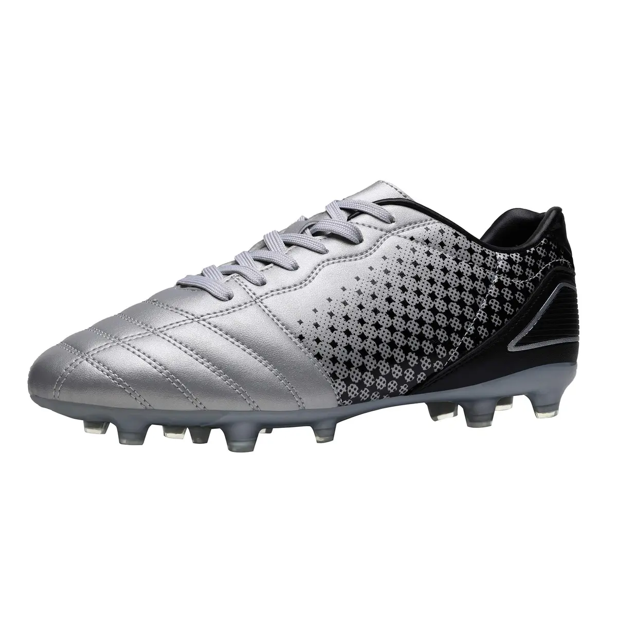 DREAM PAIRS Men's Firm Ground Soccer Shoes, Silver/Black, Size 8 | Lightweight, Traction & Comfort for Grass Play - main product image