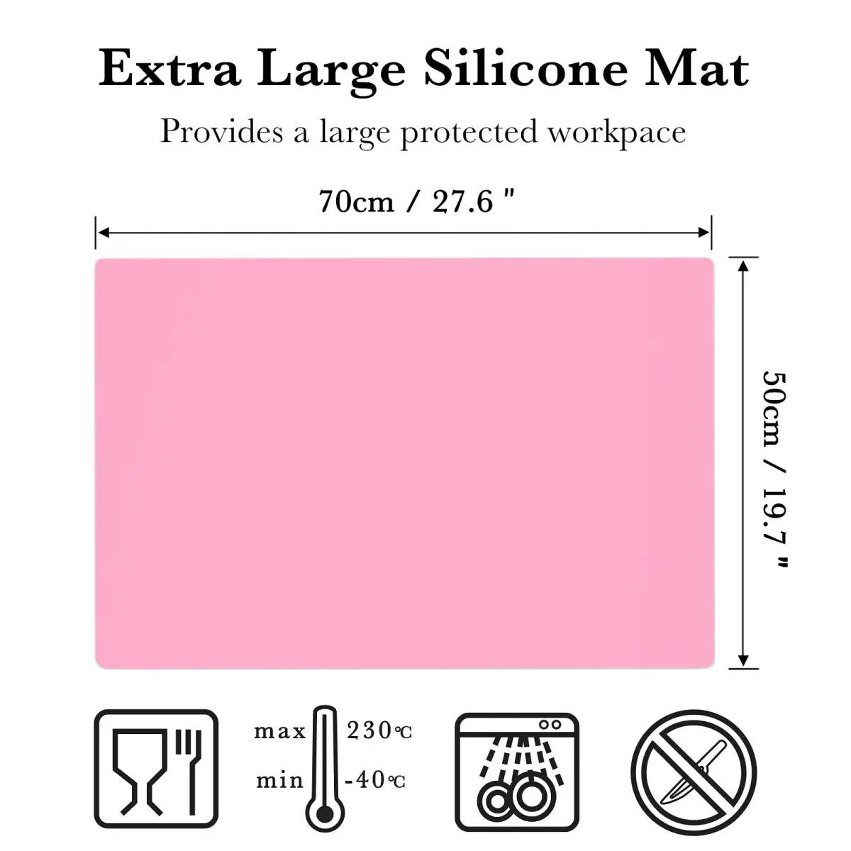 Gartful Pink Oversize Silicone Mat 70cm x 50cm (27.6" x 19.7") | Protects Surfaces from Crafts & Heat - view 2