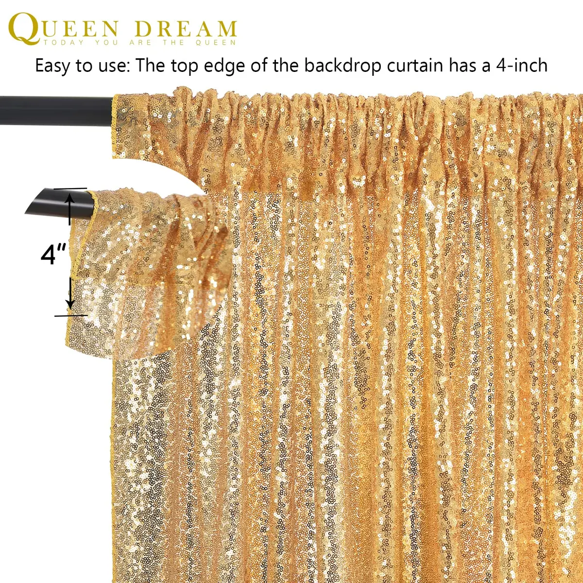 QueenDream Gold Sequin Backdrop Drapes 4 Panels 2FTx8FT | Wedding & Party Stage Decor - view 6
