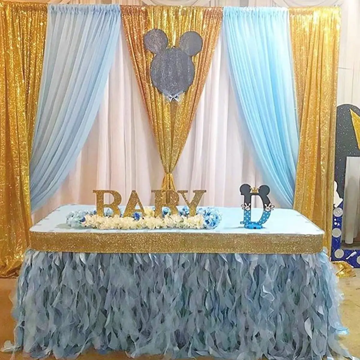 QueenDream Gold Sequin Backdrop Drapes 4 Panels 2FTx8FT | Wedding & Party Stage Decor - view 3