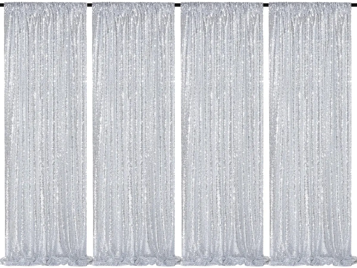 QueenDream Silver Glitter Sequin Curtain for Party Photography Backgrounds | 2FTx8FT Set of 4 Panels - main product image