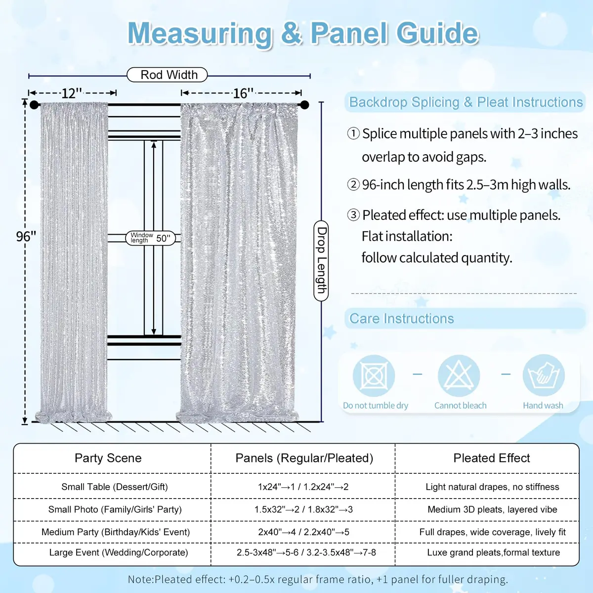 QueenDream Silver Glitter Sequin Curtain for Party Photography Backgrounds | 2FTx8FT Set of 4 Panels - view 6