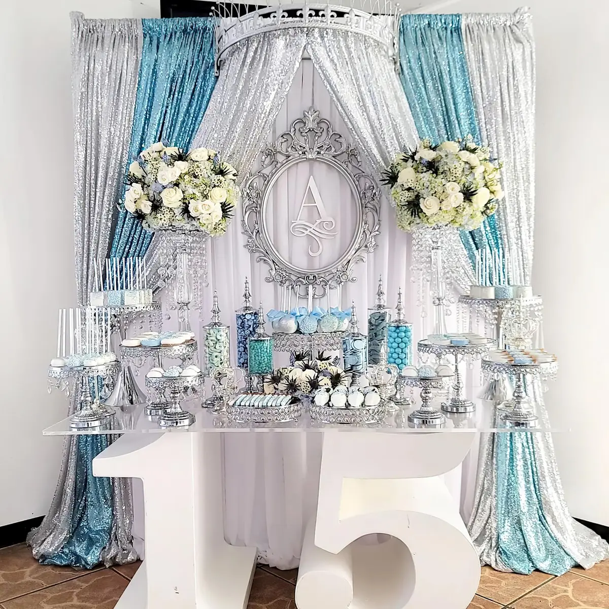 QueenDream Silver Glitter Sequin Curtain for Party Photography Backgrounds | 2FTx8FT Set of 4 Panels - view 7